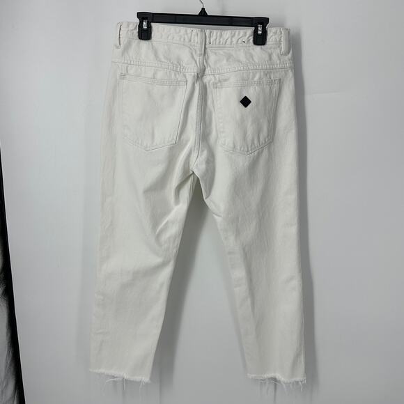 Abrand Men's jeans size 32x25.5 white chopped straight frayed hem stiff denim - Picture 2 of 10